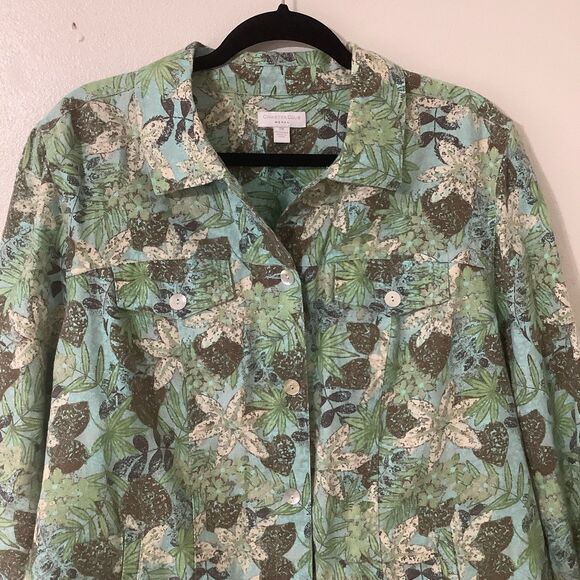 Charter Club 100% Linen Coastal Boho Chic Multicolor Shacket Shirt Jacket 2X - Picture 2 of 7